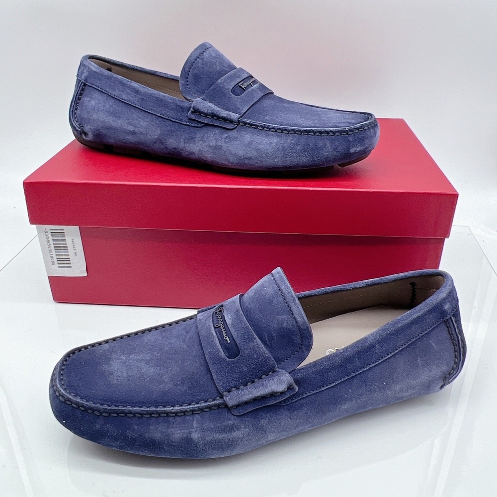 Salvatore Ferragamo Newton Men's Driver Loafers Casual Dressy Suede Blue US 8.5